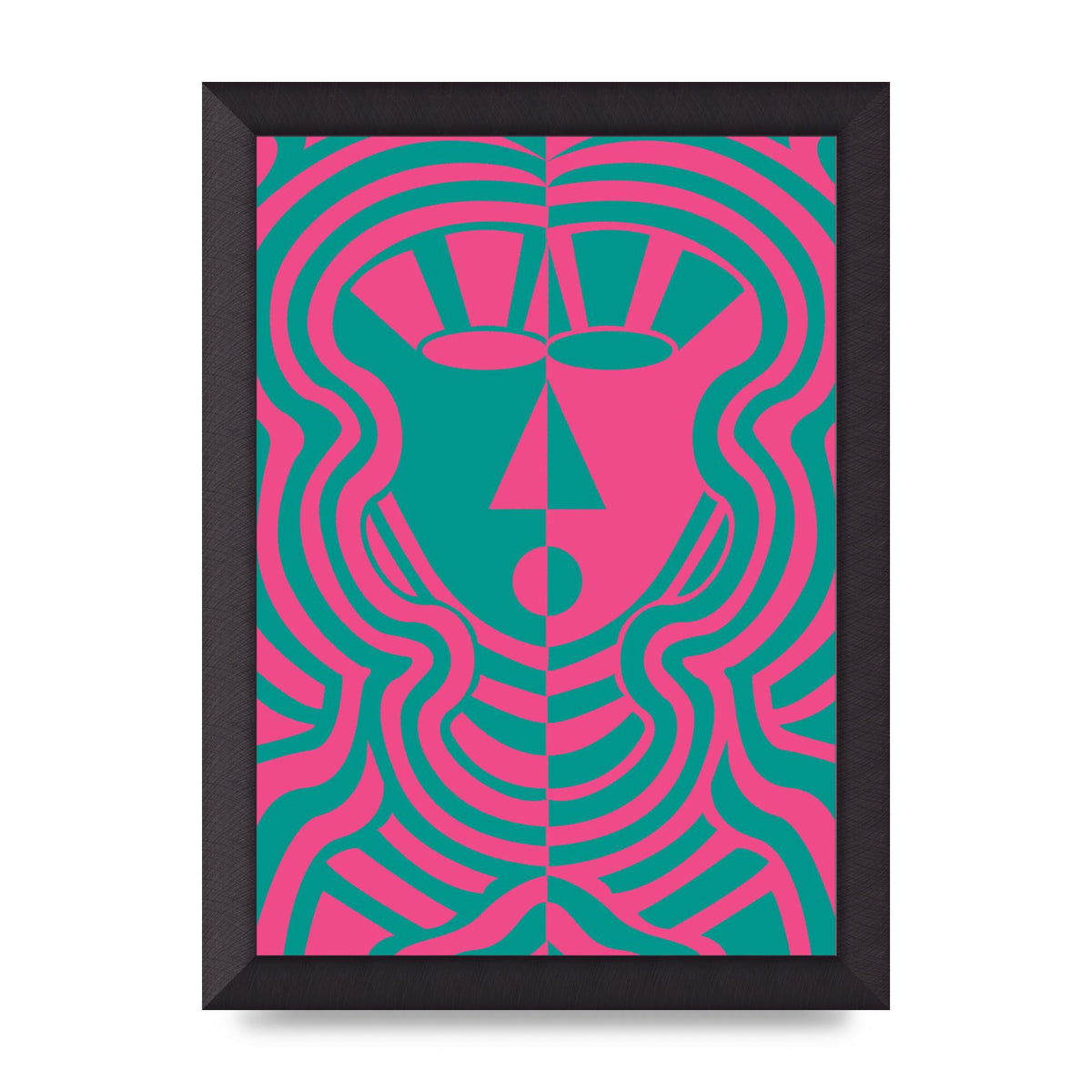 Psychedellic Face Pink Green Wall Art - A4 framed