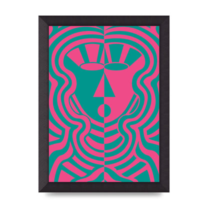 Psychedellic Face Pink Green Wall Art - A4 framed