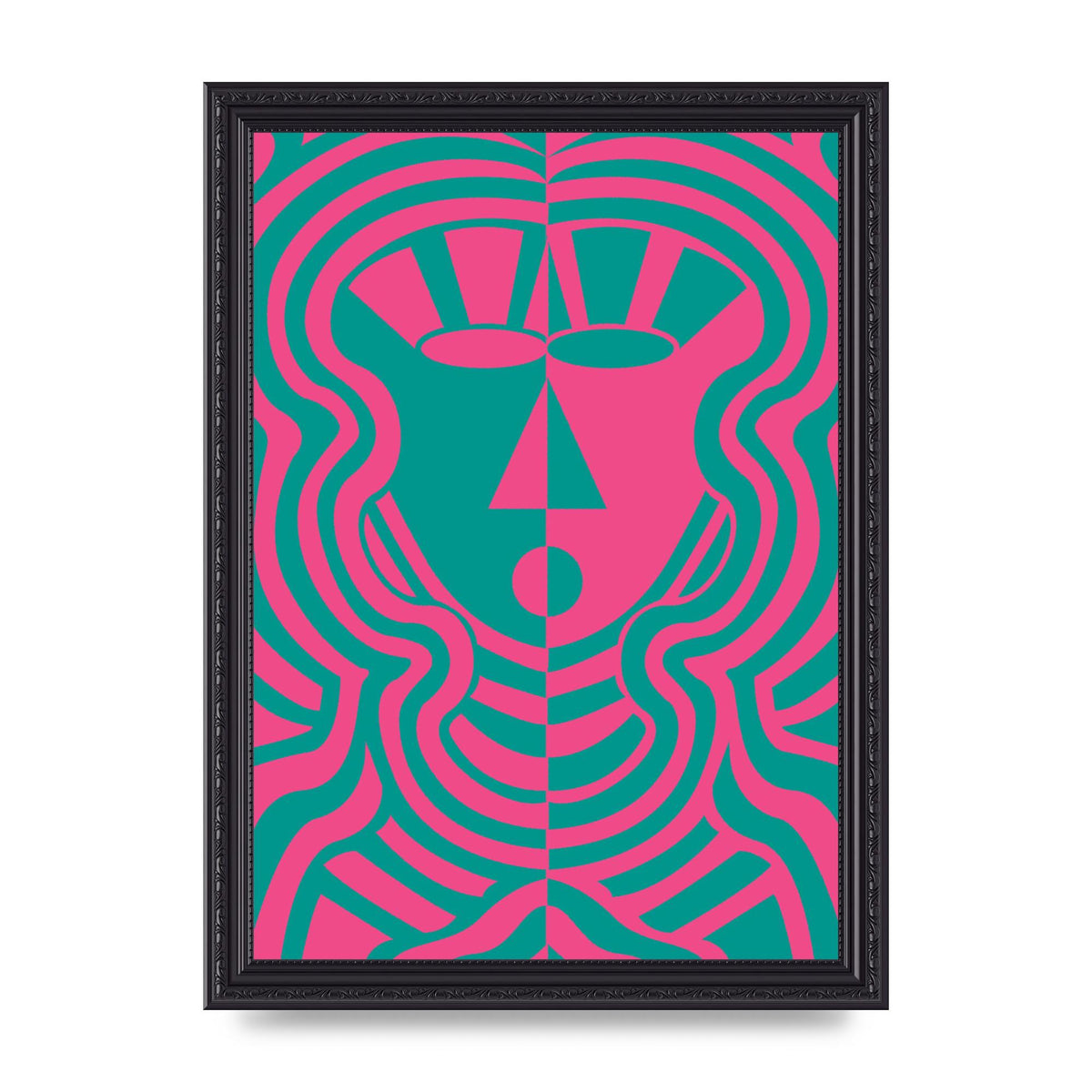 Psychedellic Face Pink Green Wall Art - A4 framed
