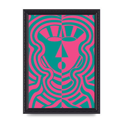 Psychedellic Face Pink Green Wall Art - A4 framed