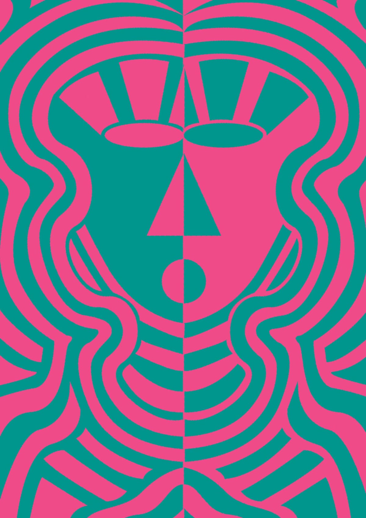 Psychedellic Face Pink Green Wall Art - detail