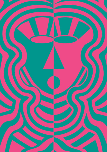 Psychedellic Face Pink Green Wall Art - detail