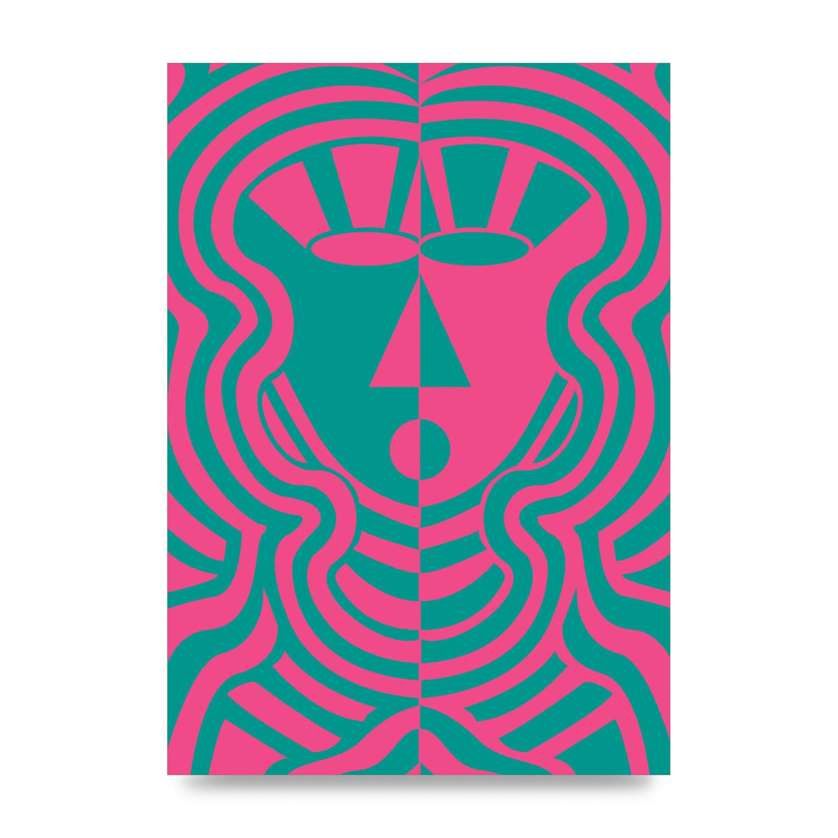 Psychedellic Face Pink Green Wall Art - unframed print