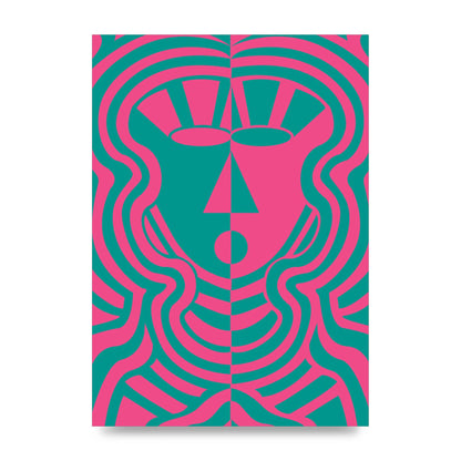 Psychedellic Face Pink Green Wall Art - unframed print