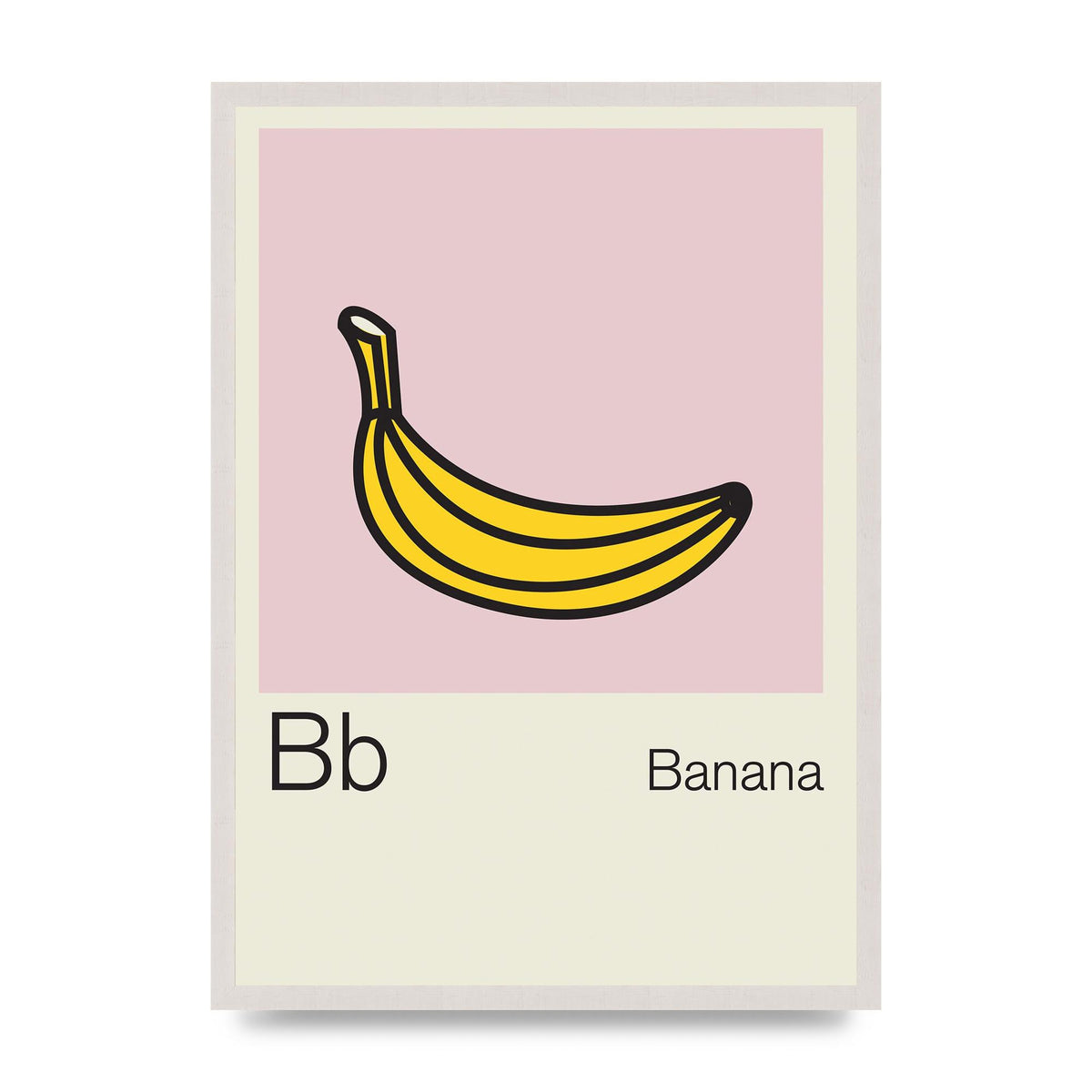 Bold Childlike Fruit Two Banana print in an A2 white saw cut grain frame