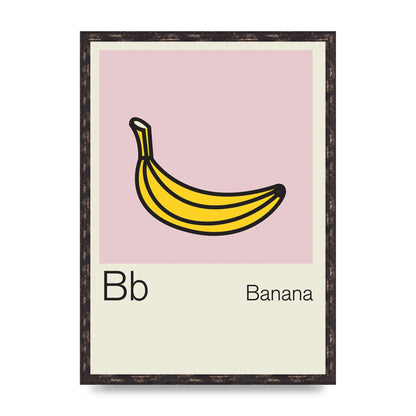 Bold Childlike Fruit Two Banana Printed Poster - A2 framed