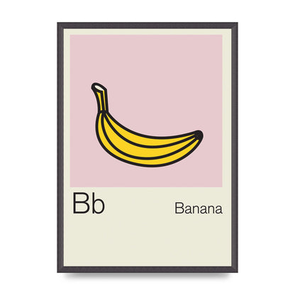 Bold Childlike Fruit Two Banana Printed Poster - A2 framed