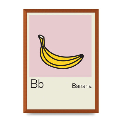 Bold Childlike Fruit Two Banana Printed Poster - A2 framed