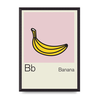 Bold Childlike Fruit Two Banana Printed Poster - A2 framed