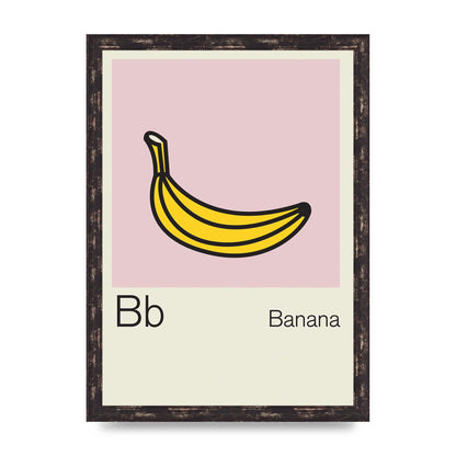 Bold Childlike Fruit Two Banana Printed Poster - A3 framed