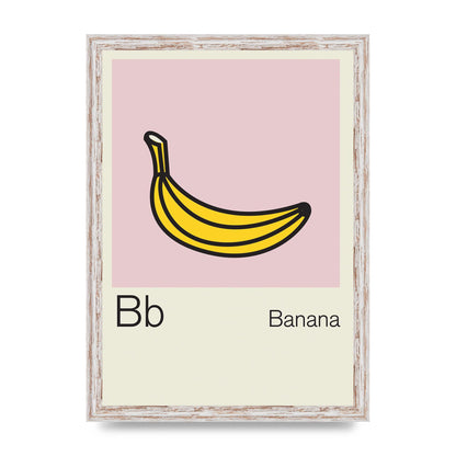Bold Childlike Fruit Two Banana Printed Poster - A3 framed