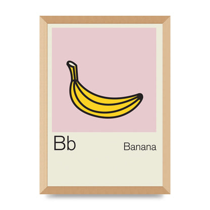 Bold Childlike Fruit Two Banana Printed Poster - A3 framed