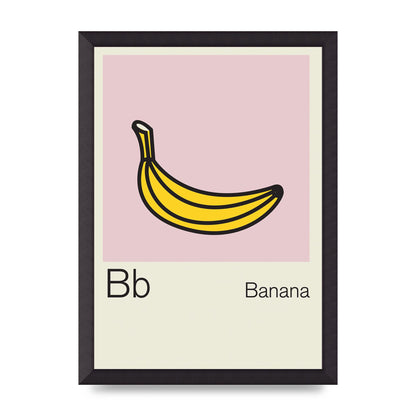 Bold Childlike Fruit Two Banana Printed Poster - A3 framed