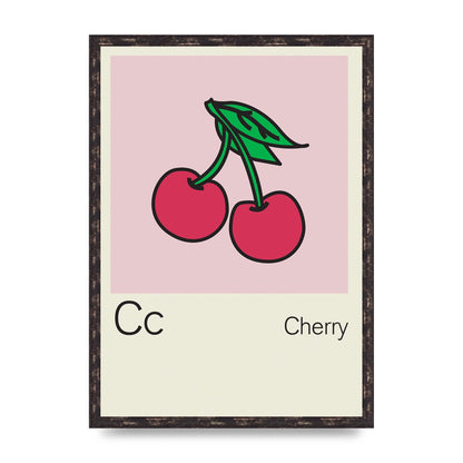 Bold Childlike Fruit Three Cherry Wall Art - A2 framed