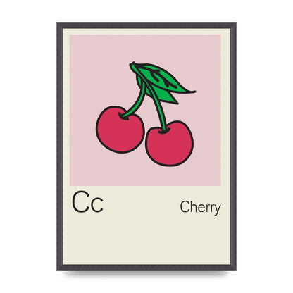 Bold Childlike Fruit Three Cherry Wall Art - A2 framed