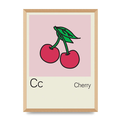 Bold Childlike Fruit Three Cherry Wall Art - A2 framed