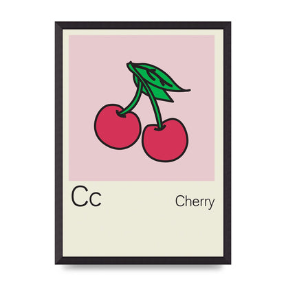 Bold Childlike Fruit Three Cherry Wall Art - A2 framed