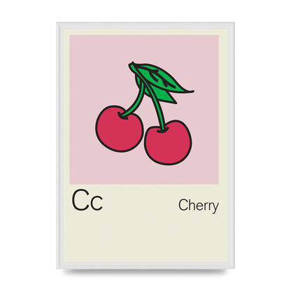 Bold Childlike Fruit Three Cherry Wall Art - A2 framed