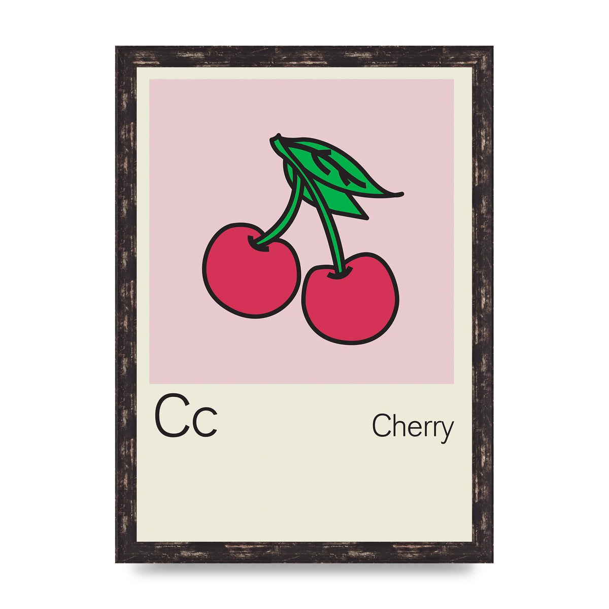 Bold Childlike Fruit Three Cherry Wall Art - A3 framed