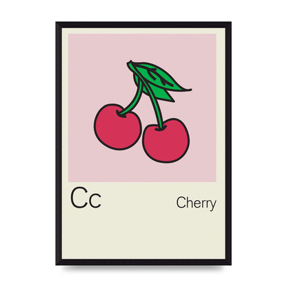 Bold Childlike Fruit Three Cherry Wall Art - A3 framed