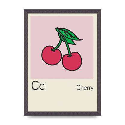 Bold Childlike Fruit Three Cherry Wall Art - A3 framed