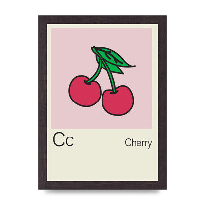 Bold Childlike Fruit Three Cherry Wall Art - A4 framed