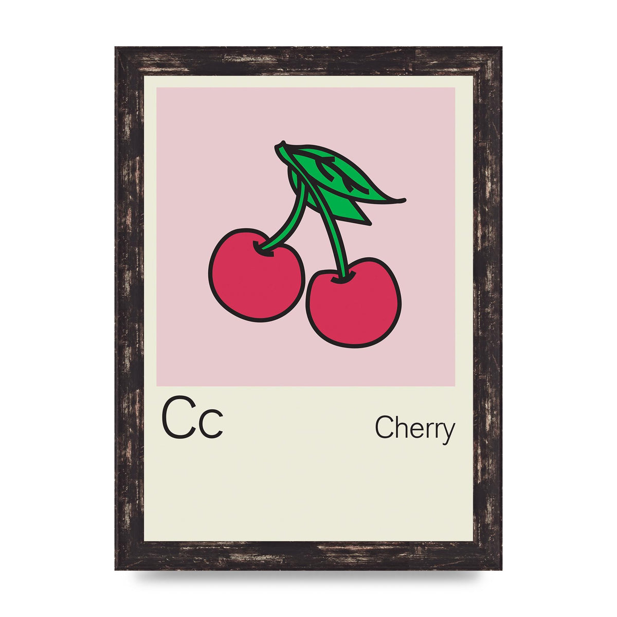 Bold Childlike Fruit Three Cherry Wall Art - A4 framed