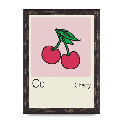 Bold Childlike Fruit Three Cherry Wall Art - A4 framed