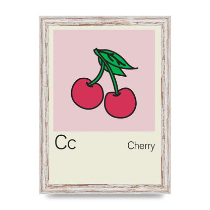 Bold Childlike Fruit Three Cherry Wall Art - A4 framed