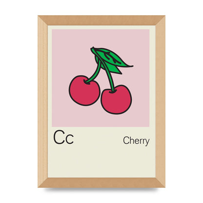 Bold Childlike Fruit Three Cherry Wall Art - A4 framed