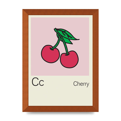 Bold Childlike Fruit Three Cherry Wall Art - A4 framed