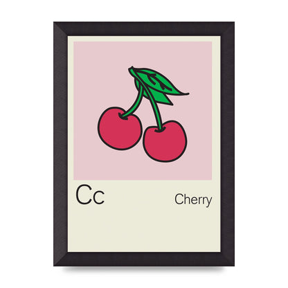 Bold Childlike Fruit Three Cherry Wall Art - A4 framed