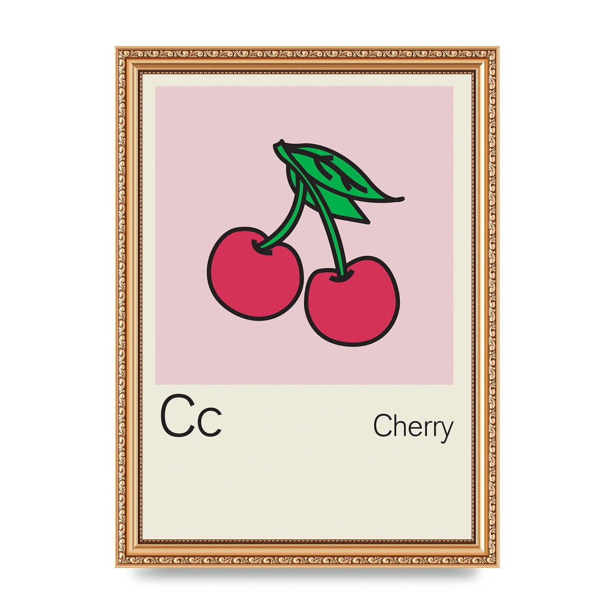 Bold Childlike Fruit Three Cherry Wall Art - A4 framed
