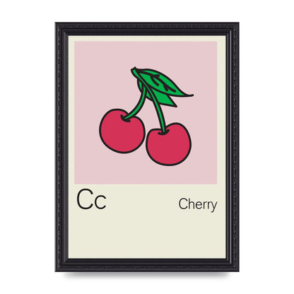Bold Childlike Fruit Three Cherry Wall Art - A4 framed