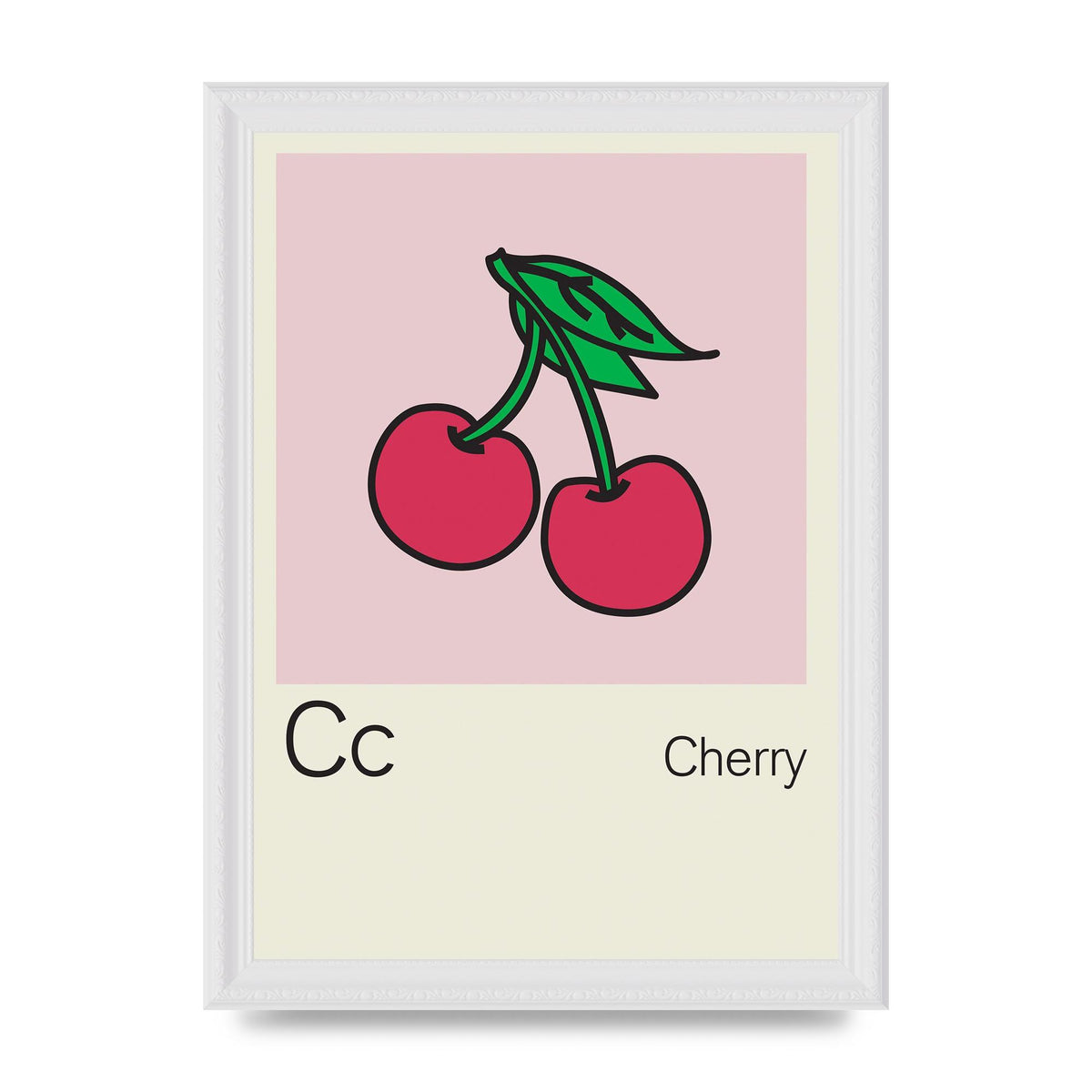 Bold Childlike Fruit Three Cherry Wall Art - A4 framed