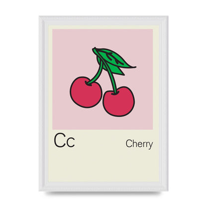 Bold Childlike Fruit Three Cherry Wall Art - A4 framed