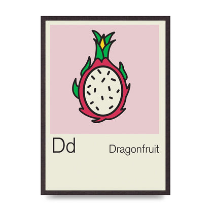 Bold Childlike Fruit Four Dragonfruit Art For The Home - A2 framed