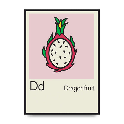 Bold Childlike Fruit Four Dragonfruit Art For The Home - A2 framed