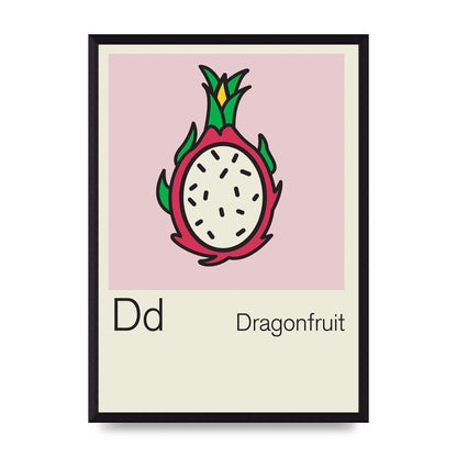 Bold Childlike Fruit Four Dragonfruit Art For The Home - A3 framed