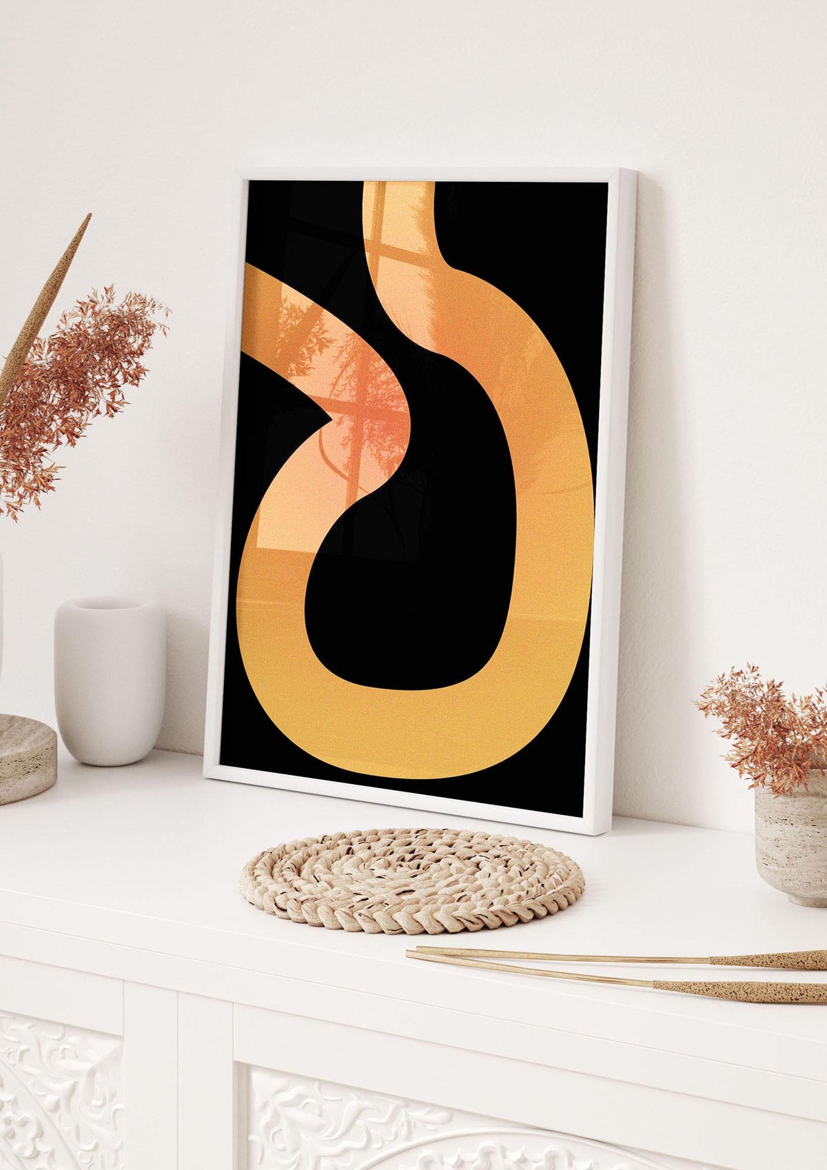 Orange Glow Line Abstract One Wall Art - hall 1