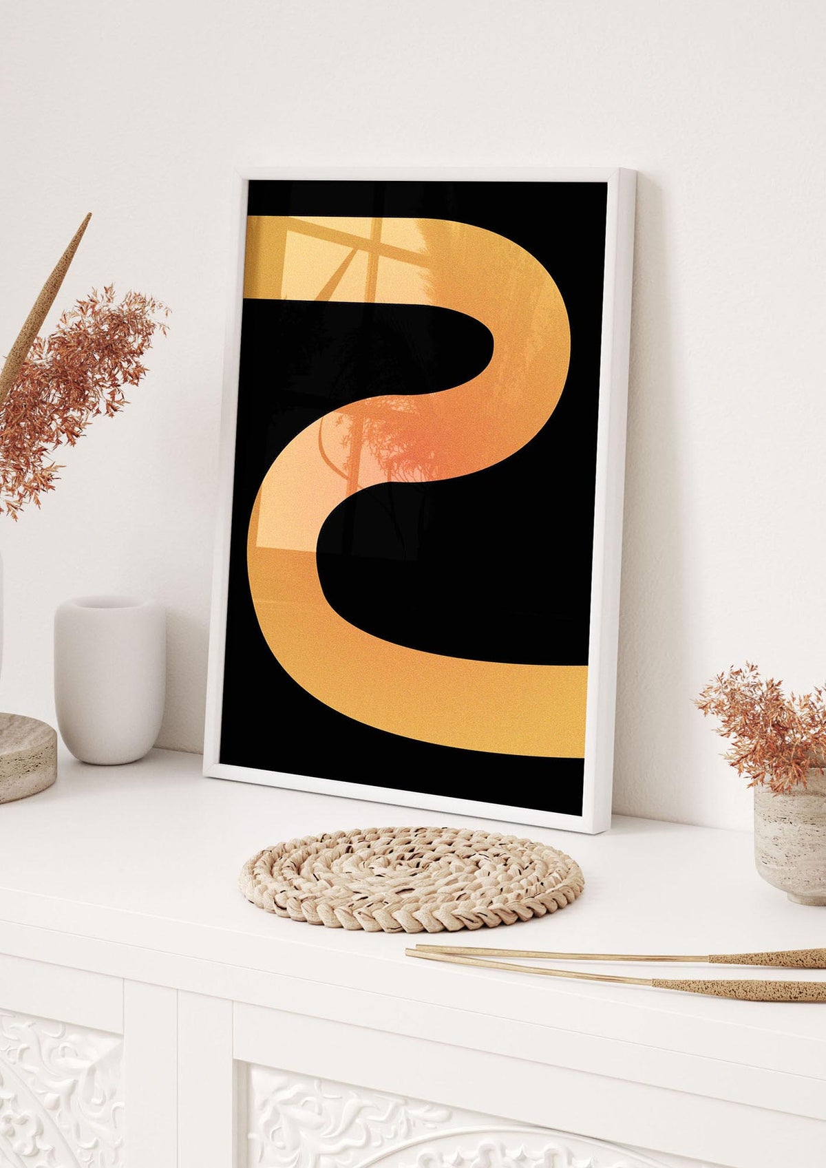 Orange Glow Line Abstract Three Printed Poster - hall 1