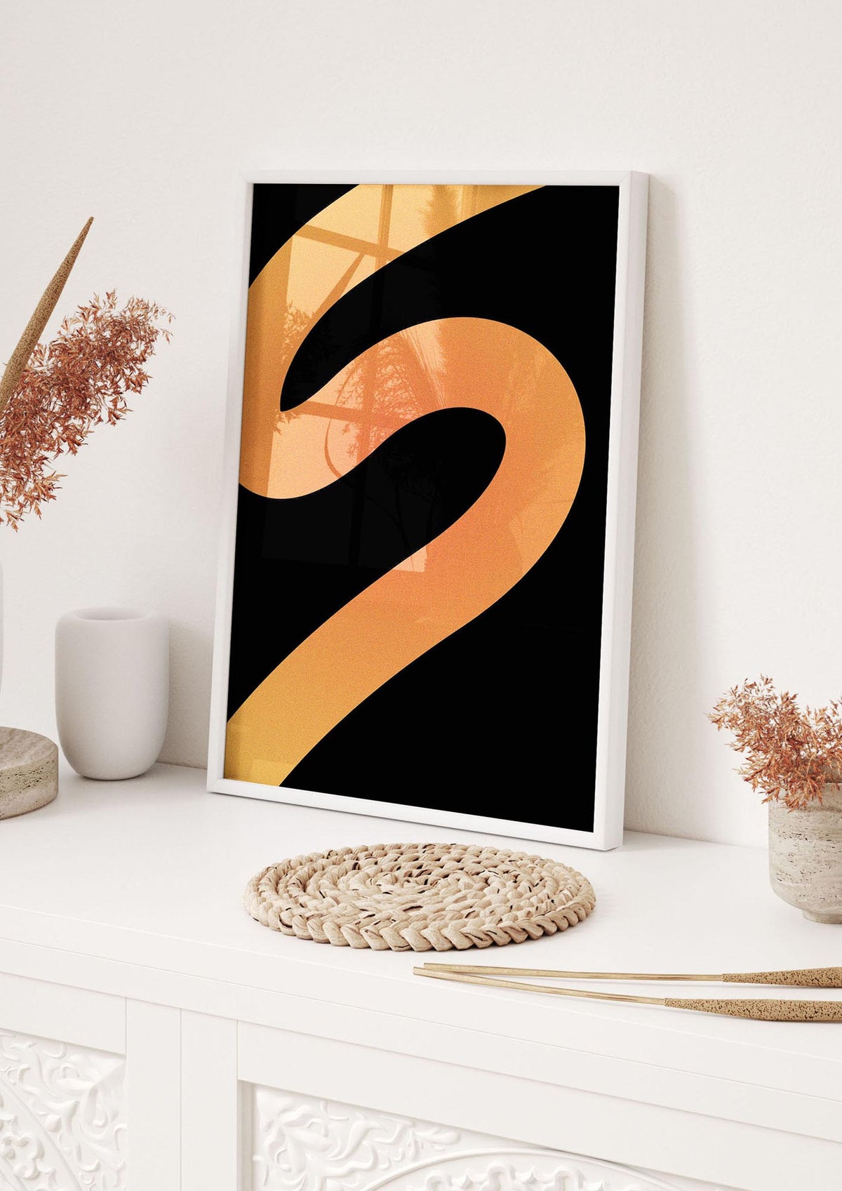 Orange Glow Line Abstract Four Wall Art - hall 1