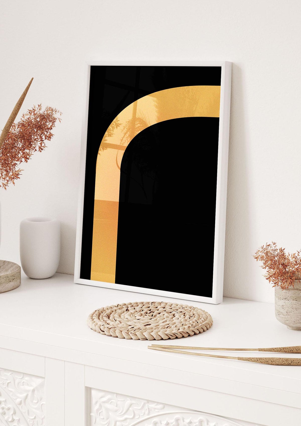 Orange Glow Line Abstract Six Printed Poster - hall 1