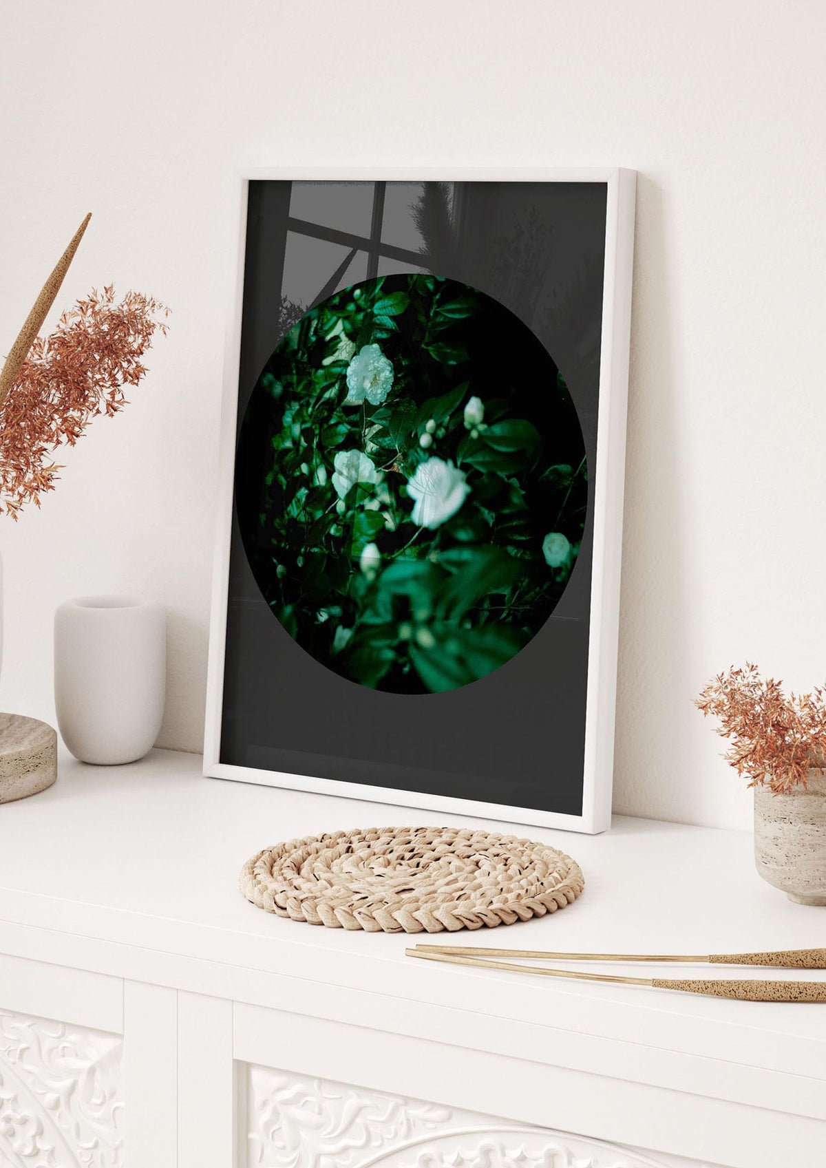Black Back Green Plant Disc Series Three Wall Art - hall 1
