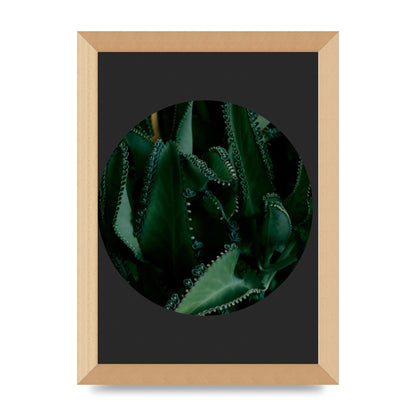 Black Back Green Plant Disc Series Six Wall Art - A4 framed