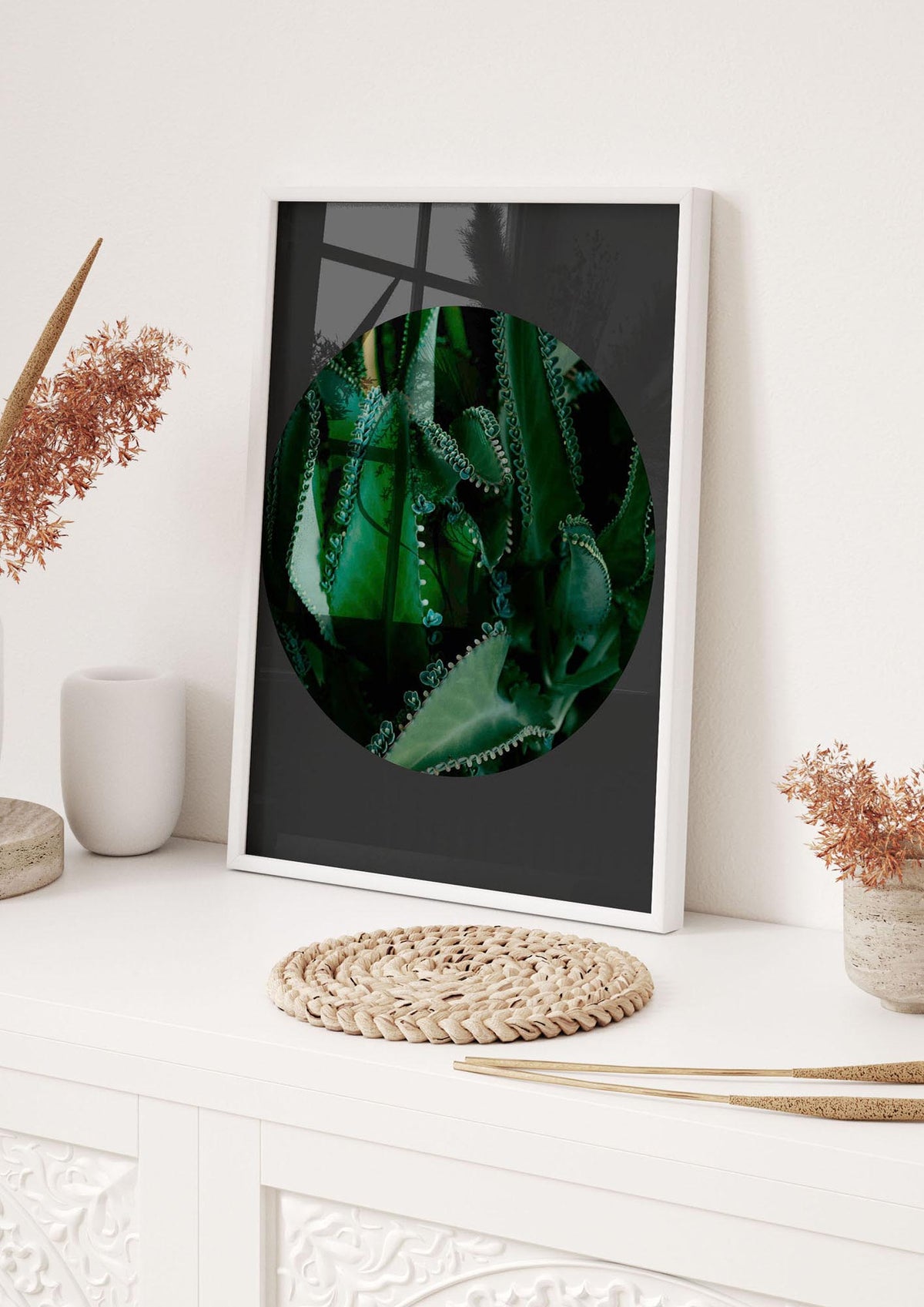 Black Back Green Plant Disc Series Six Wall Art - hall 1