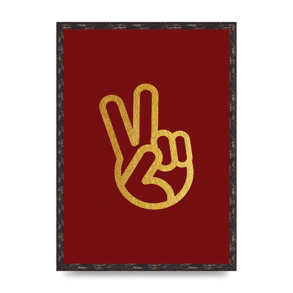 Deep Red Peace Sign Gold Art For The Home - A2 framed