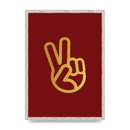 Deep Red Peace Sign Gold Art For The Home - A2 framed