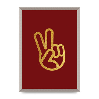 Deep Red Peace Sign Gold Art For The Home - A2 framed