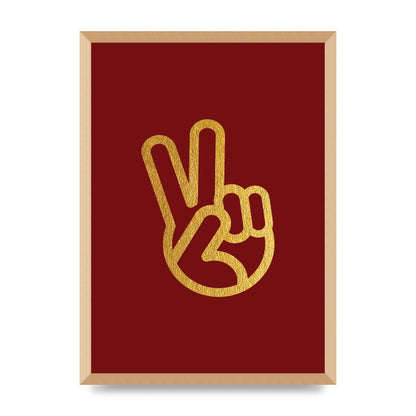 Deep Red Peace Sign Gold Art For The Home - A2 framed